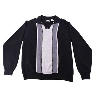 Bachrach Men Black Gray Stripe Quarter Zip Sweater Merino Wool Blend Size L